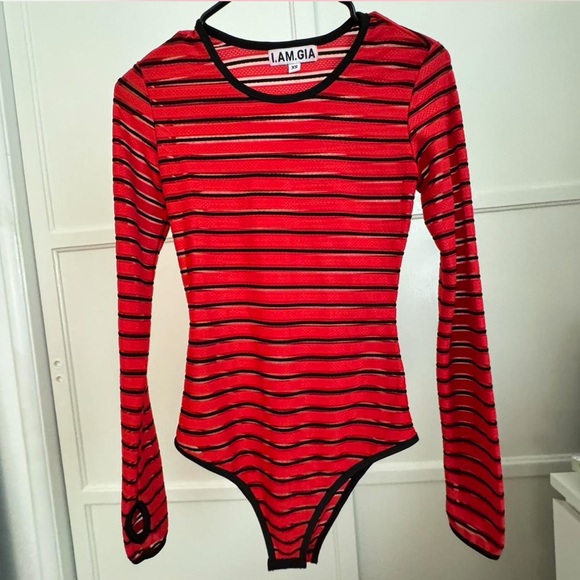 I.AM.GIA sheer stripped long sleeve bodysuit - Picture 2 of 8